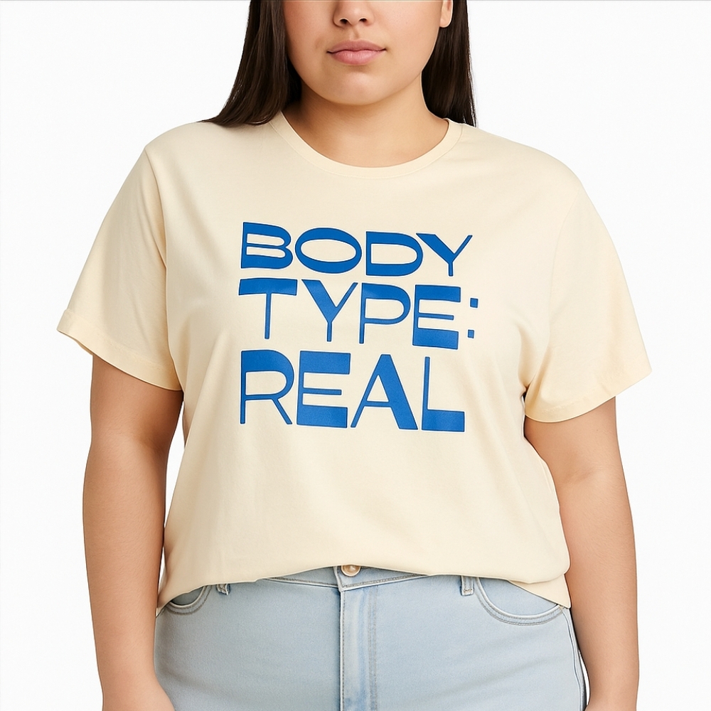 Ava & Viv Plus Size 3X Graphic Cotton Tee Cream And Cobalt Blue